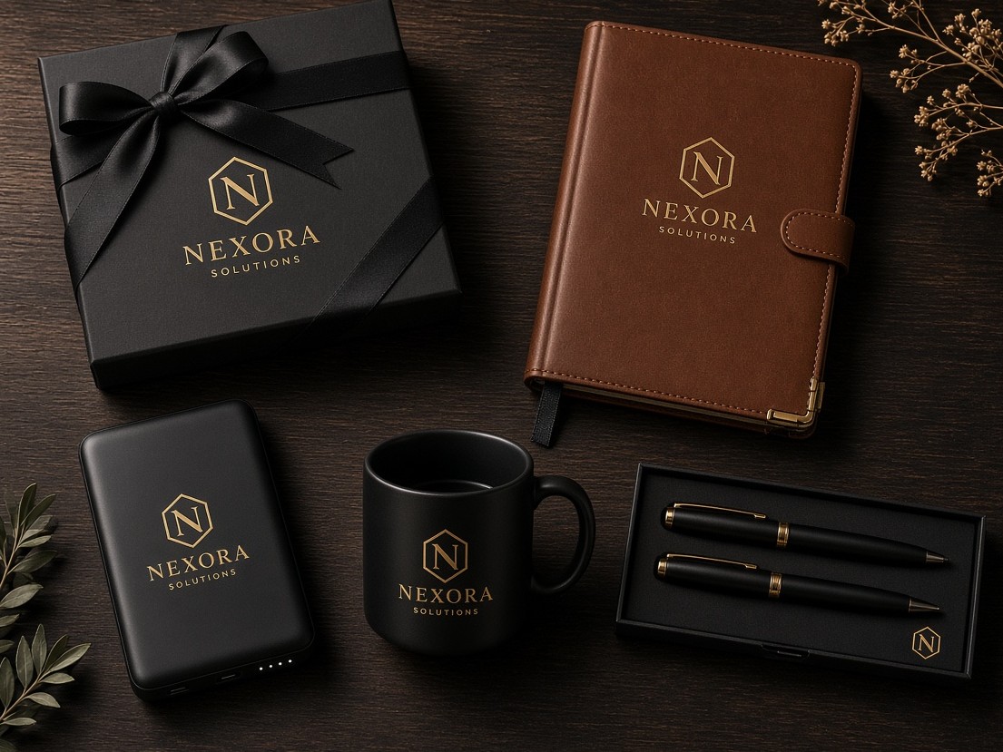 Executive gift hamper with notebook, mug, and pens