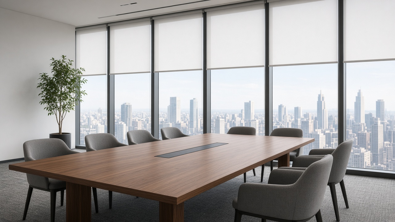 Office meeting room with roller blinds