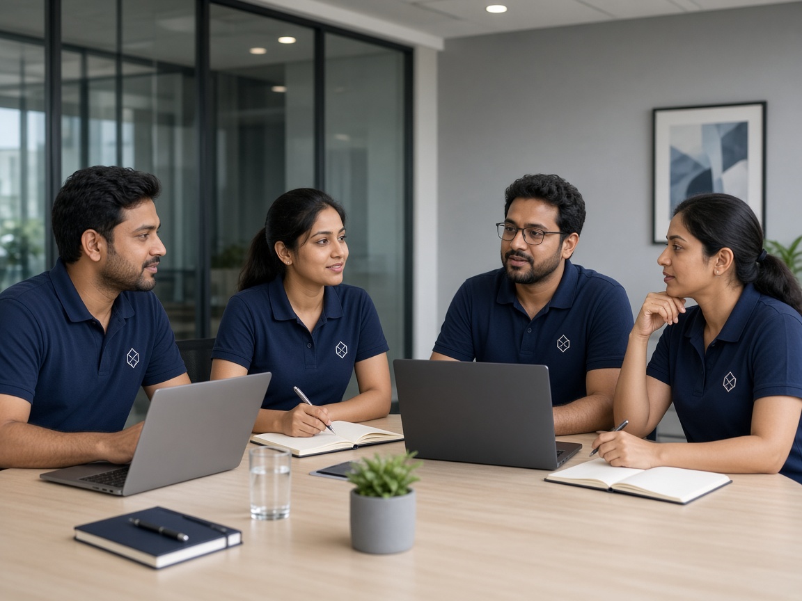 Office team in matching corporate polos