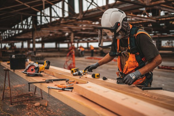 Safety workwear with harness and hard hat
